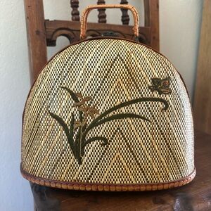 Vintage 1960s Woven Wood and Rattan Dome Purse
